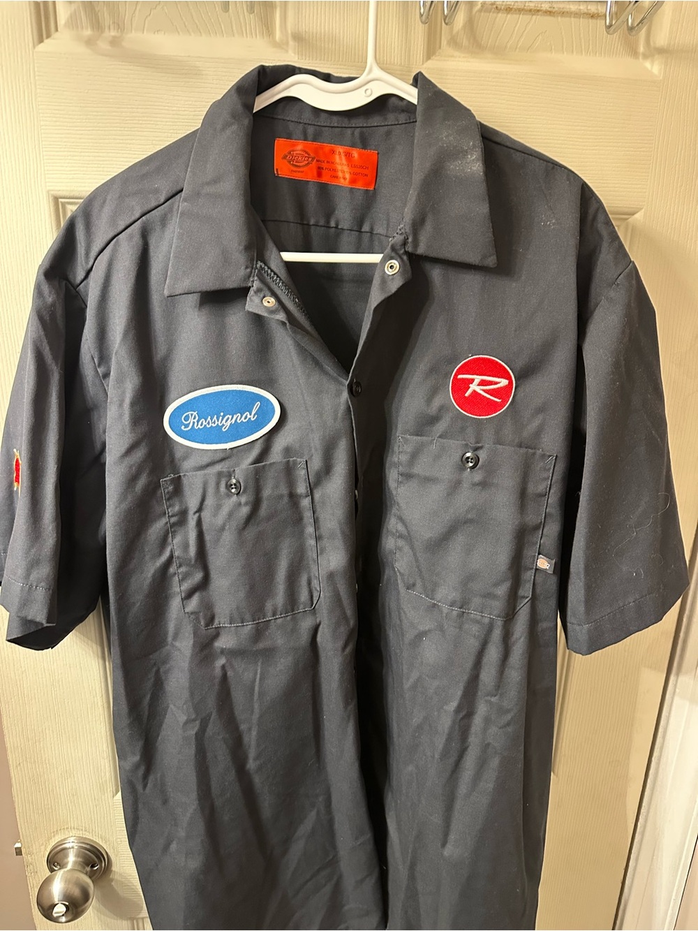 Dickies Men's Short-Sleeve Work Shirt - Black with Red & Blue Patches